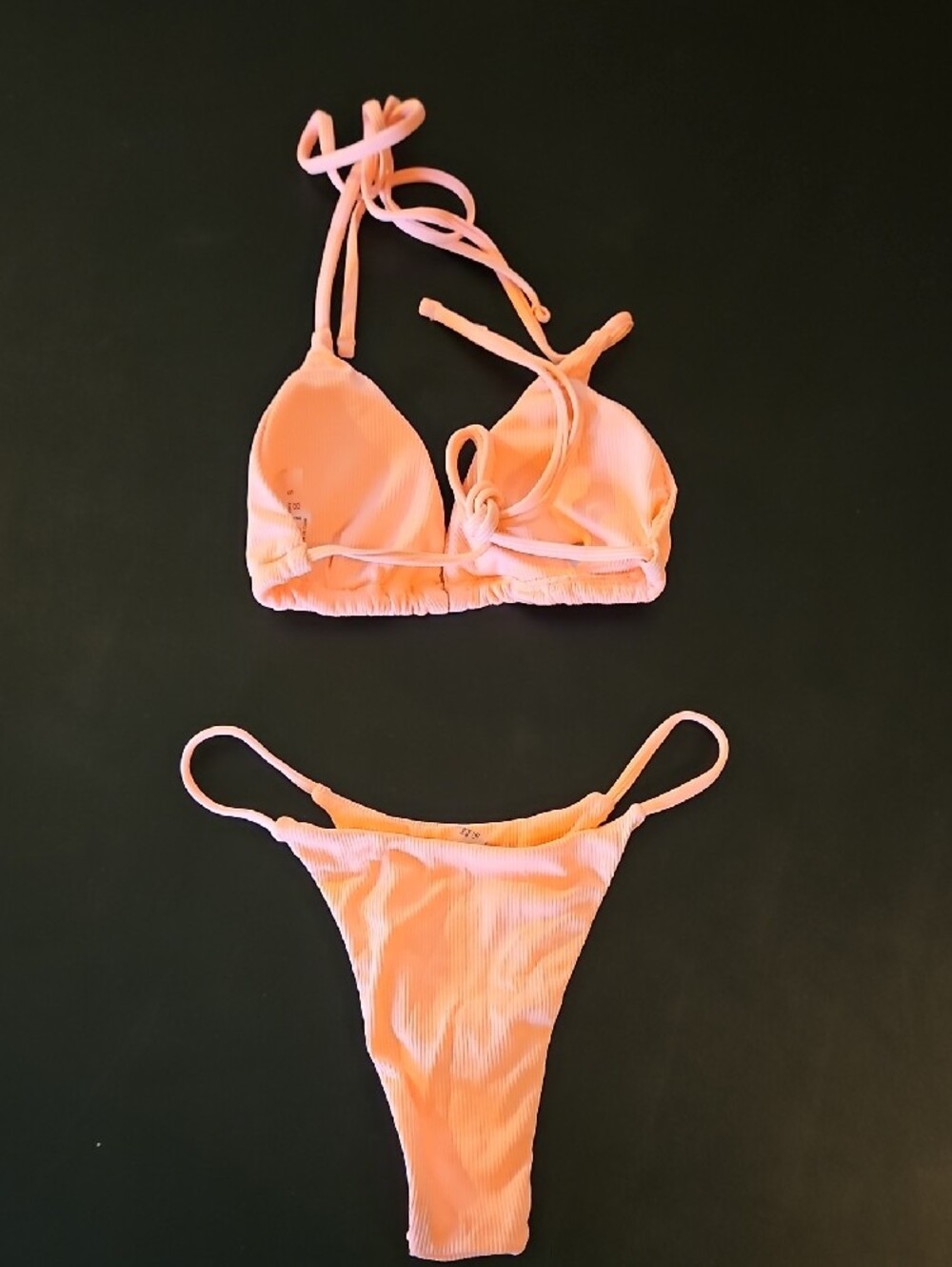 SHEIN Peach Ribbed Triangle Bikini Set - Picture 2 of 4